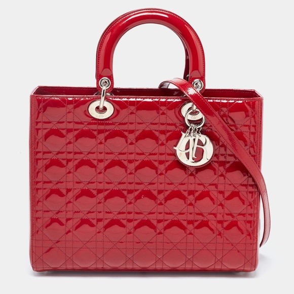 Dior Handbags - !SOLD!(Worn Once) 100% Authentic Dior Red Cannage Patent Leather Large Lady Tote